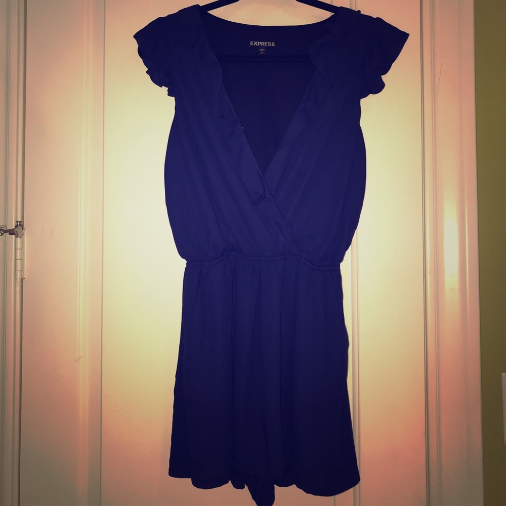 Royal blue romper with ruffle shoulders